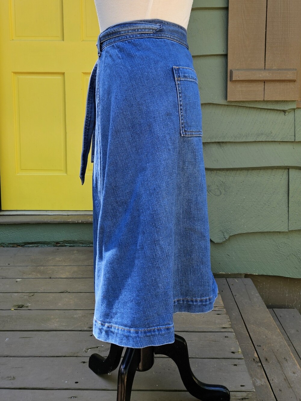 GAP Denim 100% Cotton Wrap A-Line Midi Skirt Tie Waist XS Blue - Picture 7 of 11